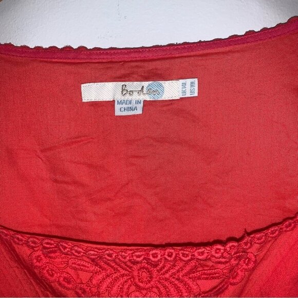 Boden Dress Size 10 US Long Red Coral Cotton Embroidered Sheath Lined Sleeveless - Picture 5 of 11